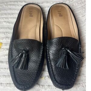 J Jill Black Pebbled Loafer Mule Size 9